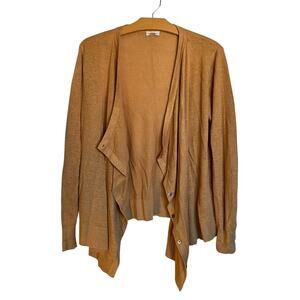 Garnet Hill Easy Linen Drape-Front Cardigan Brown Sweater Coastal Lagenlook M